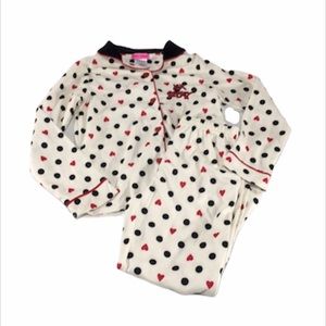 Betsey Johnson Flannel Heart Polka Dots Pajamas, Cream, Black, Red, Medium